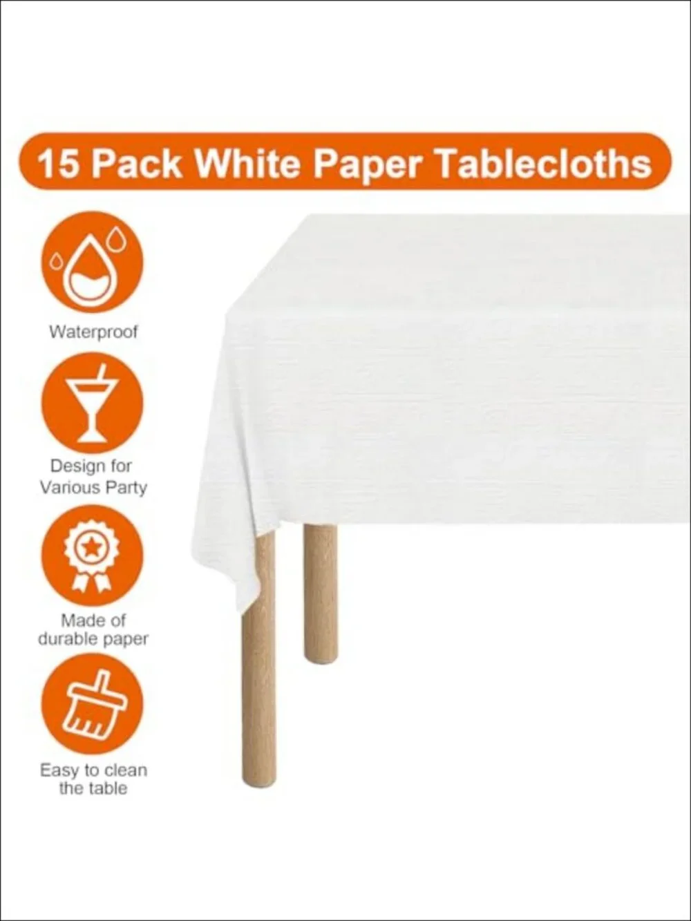 15 Pack Disposable Paper Tablecloths 3 Ply Plastic Backing 55x108 Rectangle